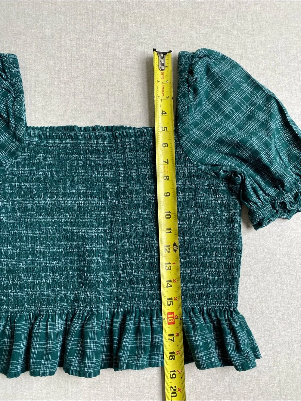 J. Crew Plaid Smocked Square-Neck Top Size M 100% Cotton